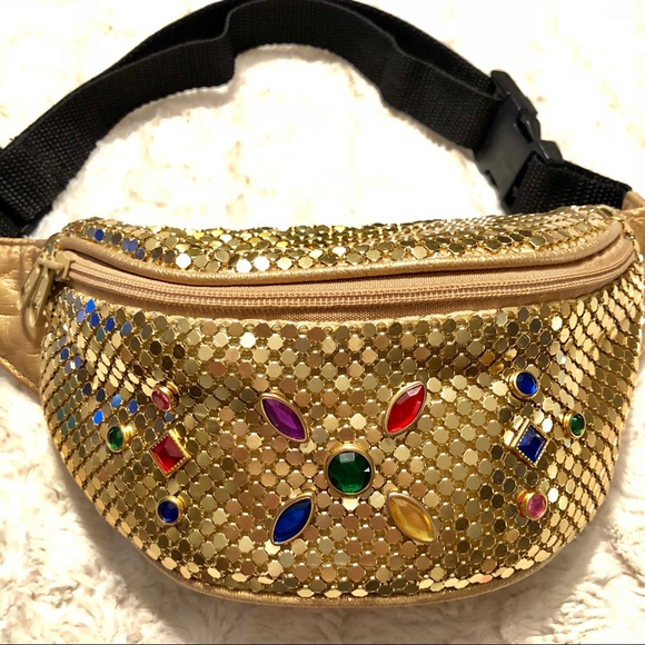 Vintage Handbags - Vintage Chainmail Jeweled Fanny-Pack
